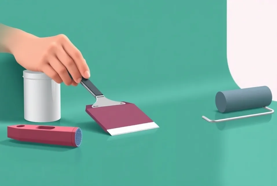 Outils de peinture disposés dans l'ordre des étapes du chantier