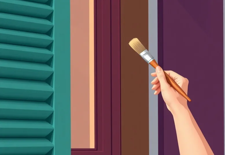 Mise en peinture au pinceau de volets et d'encadrements en bois